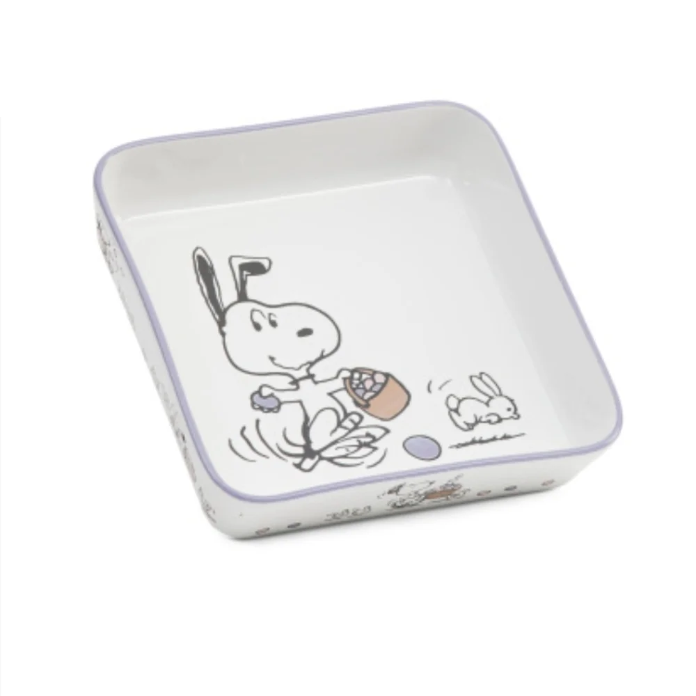 PEANUTS Easter Beagle Snoopy Hand Painted Ceramic Baking Dish Sq. NWT SO 1 Left